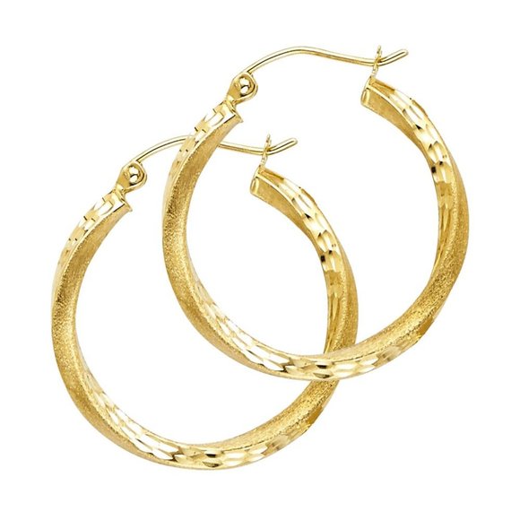 2mm 14K Yellow Gold Diamond Cut Hoop Earrings 0.75" inch